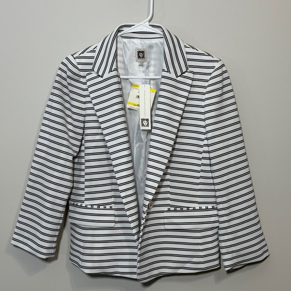 NWT Anne‎ Klein Women's Medium Black & White Stripes Open Front Blazer Separate - Picture 1 of 6